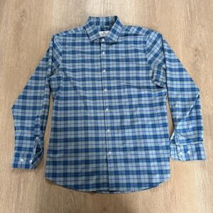 Mizzen + Main Mens XL Trim Fit Green Blue Check Performance Stretch Button Shirt